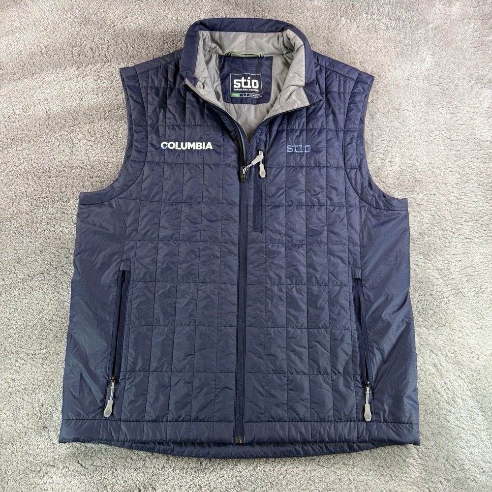 Stio Azura Vest Men's Large Blue Primaloft Quilted Full Zip Puffer Columbia Logo